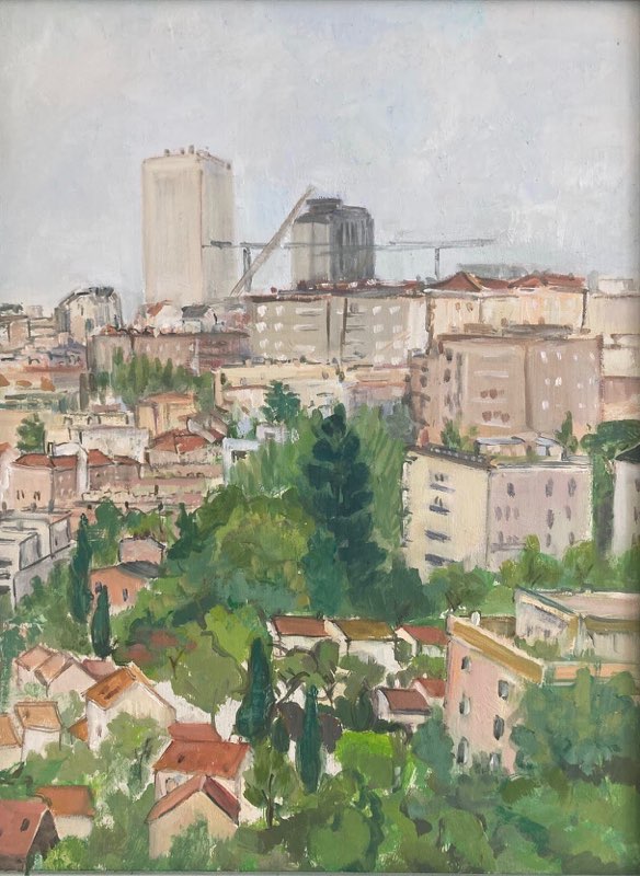 Madrid Bernabeu, Oil on wood, 40x30, 2022