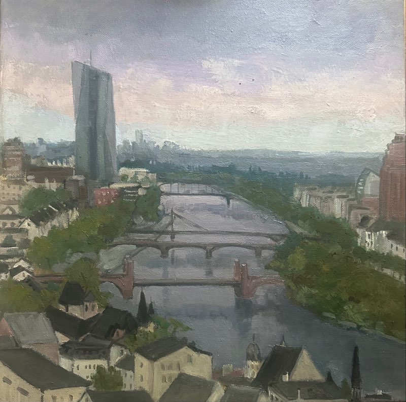 Main in Frankfurt, Oil on canvas, 40x40, 2025